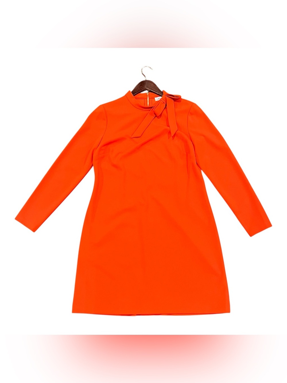 NWT Calvin Klein Long-Sleeve Neck Tie‎ Crepe Sheath Dress Red/Orange 12